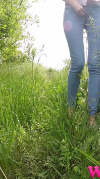 Diana Pee on Grass in the Forest and Then She Dress Pulling up Her Tight Jeans