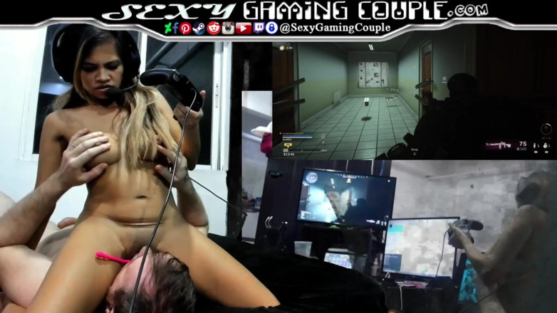 SexyGamingCouple: Eating pussy and fucking reverse cowgirl all while gaming on