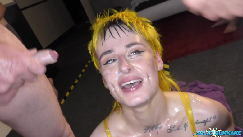 100% Amateur Gangbang and Bukkake from the UK!: Lusty punk slut Lana Banana takes some excellent facials