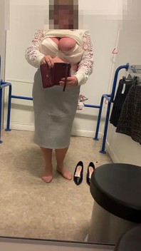 Julie in M&s Locker Room - No Knickers Under Skirt, Sits on Dildo Then Tries on Skirts in Tan Tights