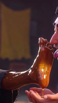 Submissive Slave Licking Wrinkled Feet of Old Ladies