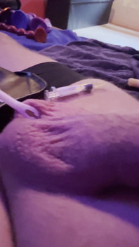 Kinky Puppy CBT Preparing for Self Scrotum Piercing.