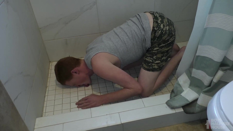Boys half-way house: Ginger twink made to lick bathroom in humiliating rough bareback...