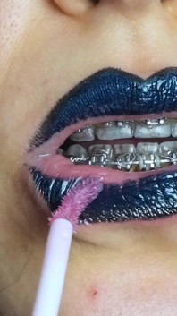 Gothic Dark Blue Lipstick and Glossy Lips
