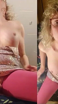 Transe anna wichst in ihrem süßen mädchenkleid und kommt