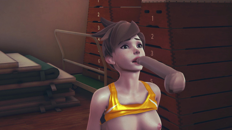 Waifu club 3D: Tracer liże kutasa i dostaje twarz