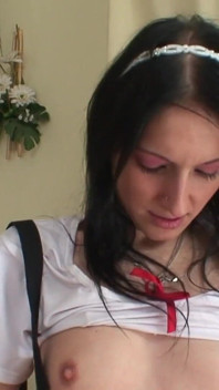 Teen gipsy cutie wanks her moist pussy in the class room