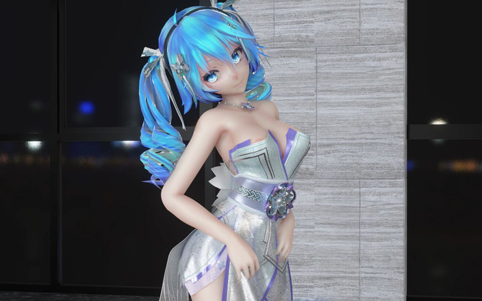 MikuMotion: Miku-up e giù abito da sera spogliarello, seni enormi, figa...