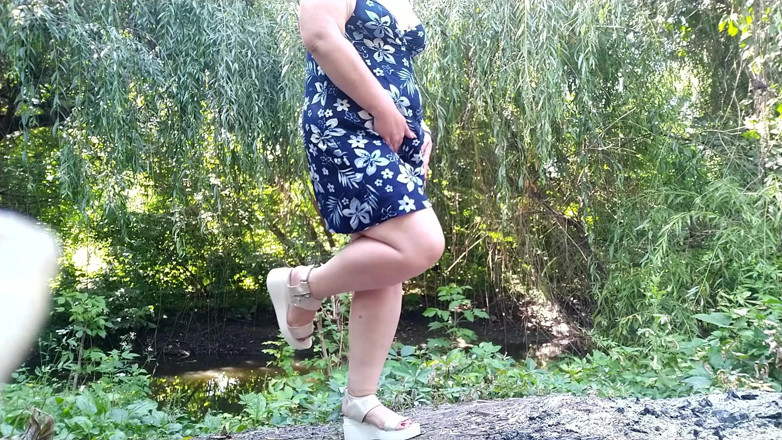 OurFetishLife: Peeing standing through pink panties in nature