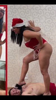 Goddess Kiffa - Sexy Mrs Claus Trampling and Step on Bad Foot Slave's Head