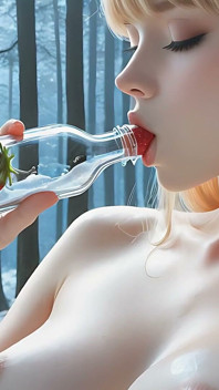 Beautiful Nude Woman with Strawberry Blonde Hair Sucking Own Nipples