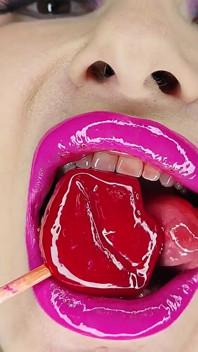 Valentine's Day Lip Fetish Sucking Lollipop and Kissing