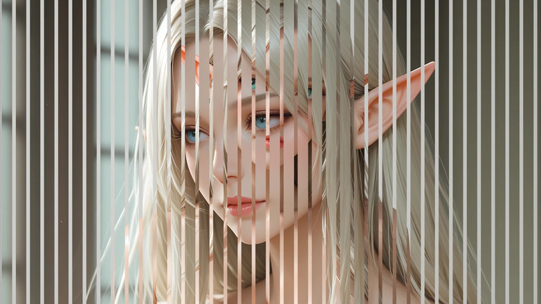 LustRender: Lustrender Bildspel: Vacker naken älvhuvud sväng höger konst - Ai Video