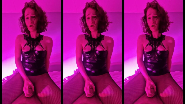 Melodyfluffington: Gorgeous Goth T-girl Fucked Hard in Pink-light with Cumswallowing
