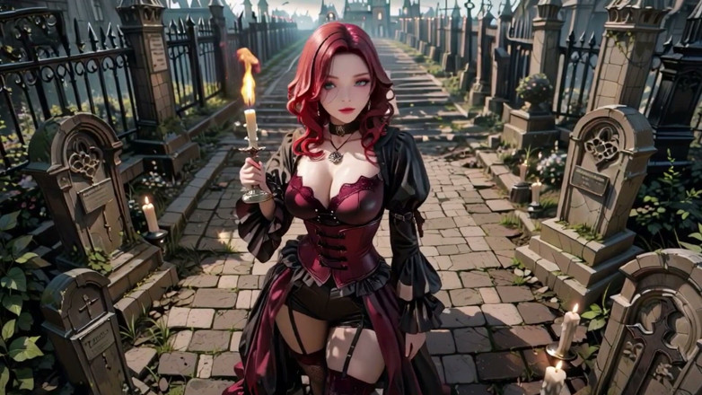 Seraphina Vale: Redhead Gothic Muse: Encounter in the Dark Cemetery.
