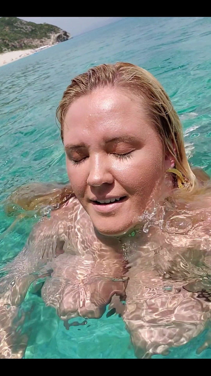 Annabelle Rogers: Swimming in the blue waters of Greece butt naked...