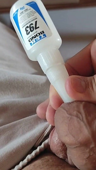 Without Cuts Spreading the Liquid Glue Completely on the Glans.