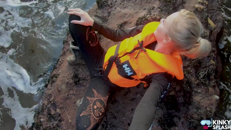UKCuteGirl Lucy Lauren: Bright Orange Helly Hansen Life Jacket Strap Play