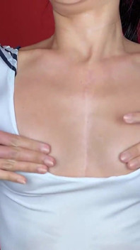 Small Tits Nipple Tease in Wet Swimwear - Hot Asian Gets Wet for Sexy Solo Nipple Play Show