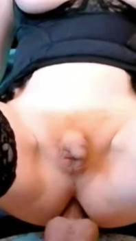 Dildo Riding Redheaded T-girl in Black Lingerie