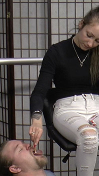 Mistress Evangelie Gets Her Shoes Cleaned and Smokes