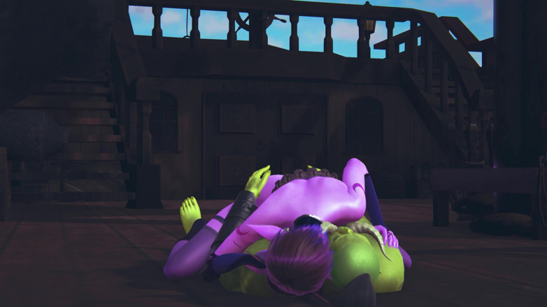 Waifu club 3D: Elf in the pose of a rider satisfies an orc