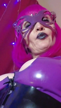 Dominatix Eva Latex Femdom Fetish Purple Rubber Big Ass MILF BDSM Solo Fuck Machine Hot High Heels