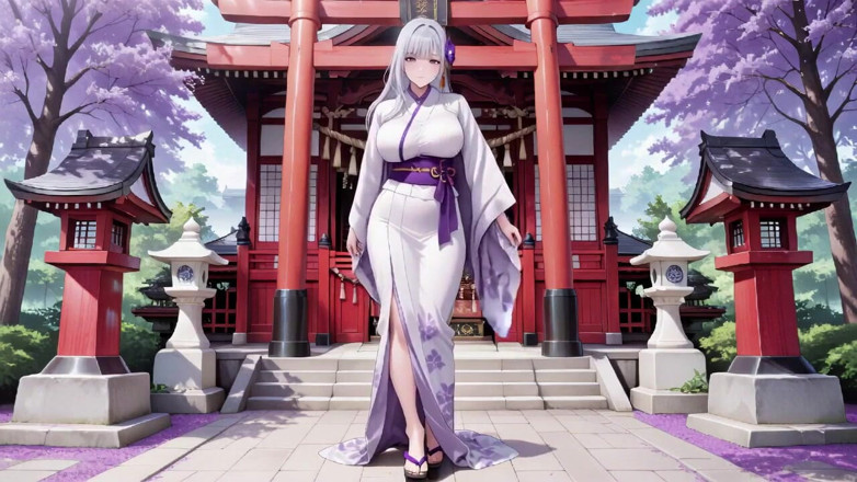 Tay Swift X: Secretos del Santuario de Miko de pelo plateado! Kimono blanco...
