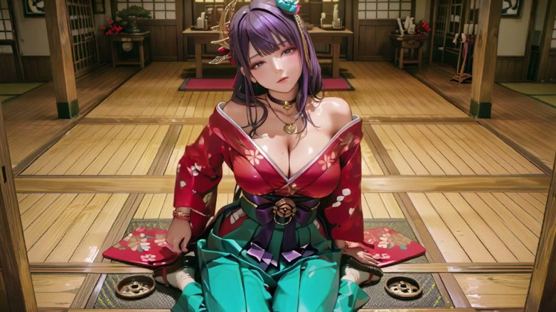 Seraphina Vale: Mor saçlı kimono kızın özel sabahı! Kırmızı ve yeşil çatışma çılgın.