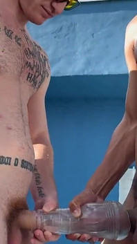 2 Straights Jerking off in the Pool