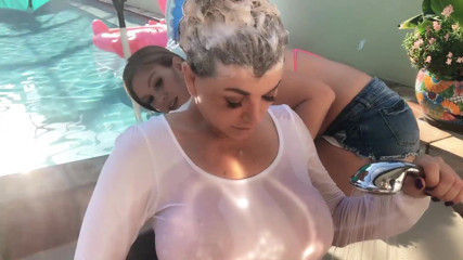 Vicky Vette: Two sexy hot girls shampoo outdoor shower fun!