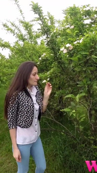 Desperate Girl Full Bladder Trying to Pee in the Forest and Smelling the Flowers