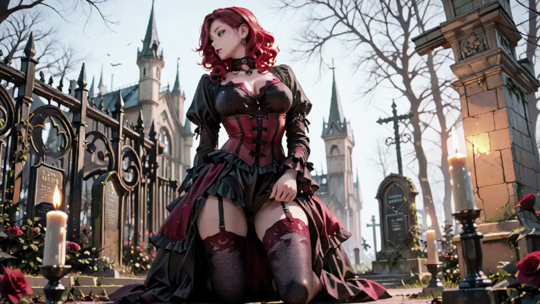 Seraphina Vale: Redhead Gothic Muse: Encounter in the Dark Cemetery.