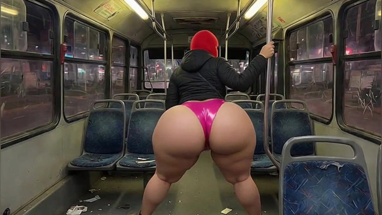 Animate golden: Fată cu curul mare în pantaloni negri este apăsată în autobuz și se...