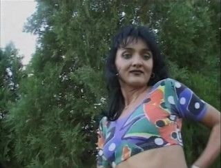 Lucky Cooch: Dark haired slut with small tits teasing outdoors