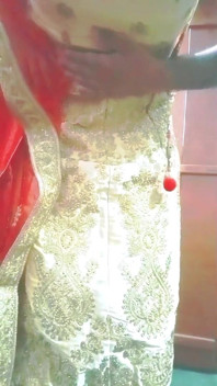 Indian Gay Crossdresser Gaurisissy Feeling Horny in Golden Lehanga
