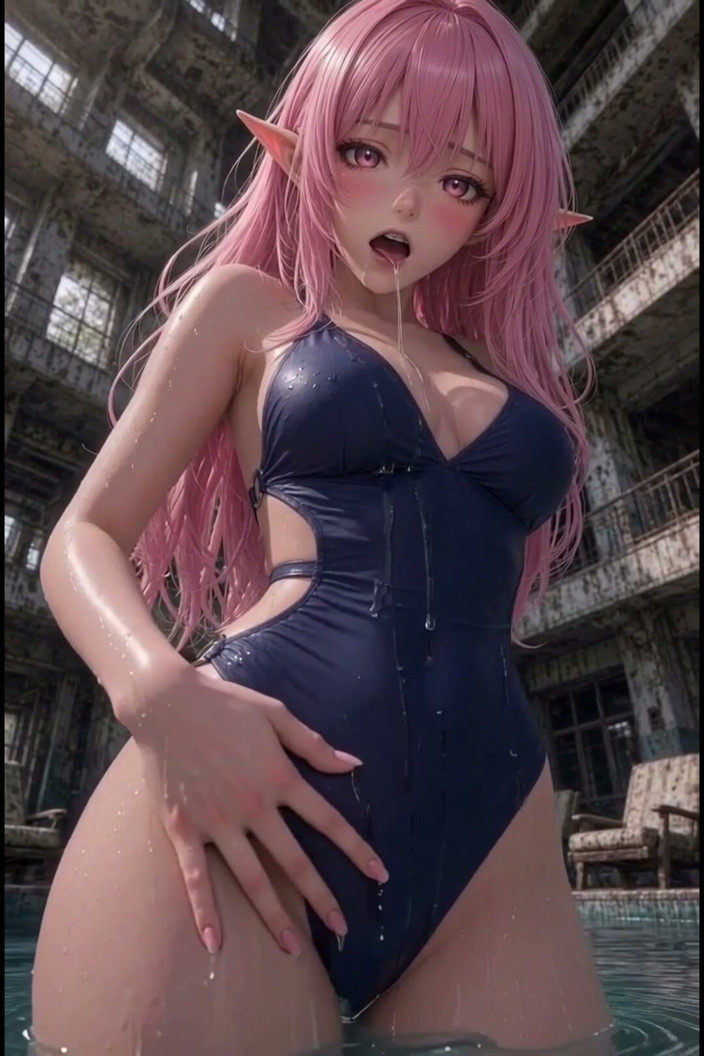 Wertstofsamler: 3D Anime Pink Hairy in Swimsuit Masturbates in and Around...