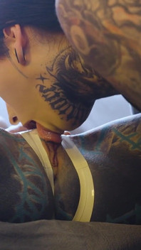 Burlesque Tattoo Beauty with Big Boobs Gives Anal Fuck with Strap-on