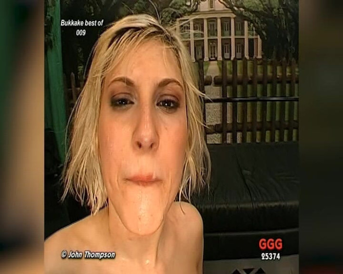 GGG John Thompson Classic Retro: Si blonde &amp; perempuan jalang Asia diliputi di muka bukkake - menelan...