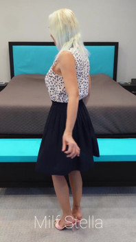 Blue Dress with Pink Mules