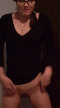 Skinny Teen with Glasses Full Bladder Standing and Pee on the Floor