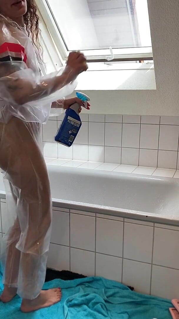 NoMainstream Studio: Sue, Cleaning the Bathroom in a Pvc Suit!