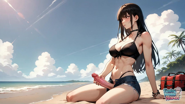 Femboy Hentai Haven: Enjoy Sloppy Femboy Transvestite Anal Bliss at the Beach During...