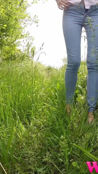 Diana Pee on Grass in the Forest and Then She Dress Pulling up Her Tight Jeans
