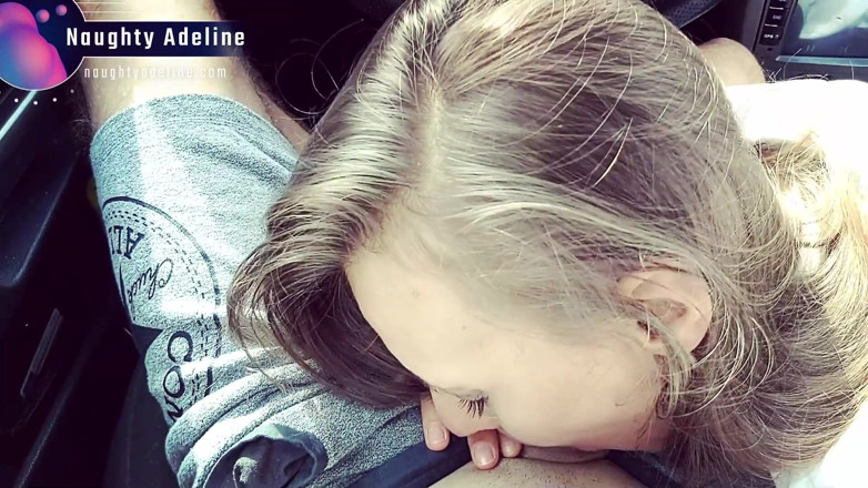 Naughty Adeline: Schlampiger blowjob im auto mit sperma im mund