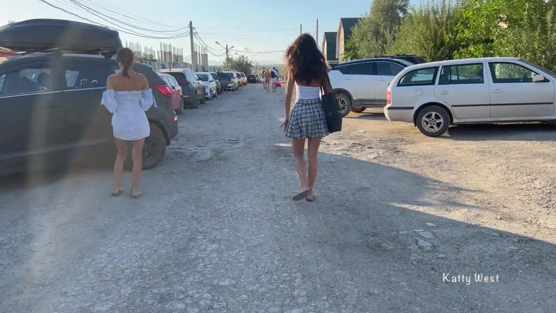 Katty West: Two Girls Walk in Without Panties and Show Pussies