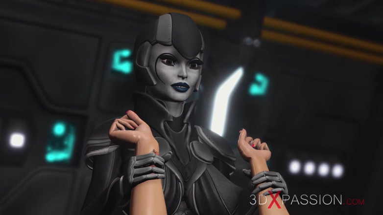 3dxpassion: Sci-fi kvinnlig Android knullar en kåt tjej med en strapon...