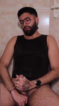 Camilo Brown Intensely Edging His Big Cock Shooting His Cum Multiple Times and Squirting on His Black Shirt