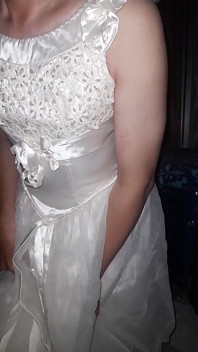 Cum Flows on Satin Wedding Dress