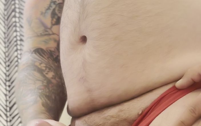 TattedRockerBear: Red Underwear with a Cumshot